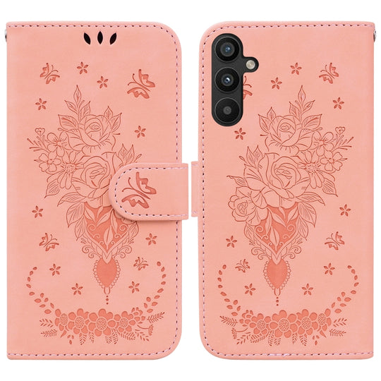 For Samsung Galaxy A34 5G Butterfly Rose Embossed Leather Phone Case(Pink)
