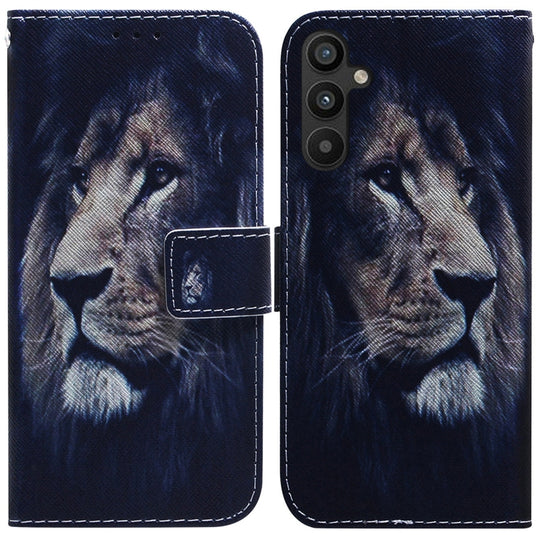 For Samsung Galaxy A34 5G Coloured Drawing Flip Leather Phone Case(Lion)