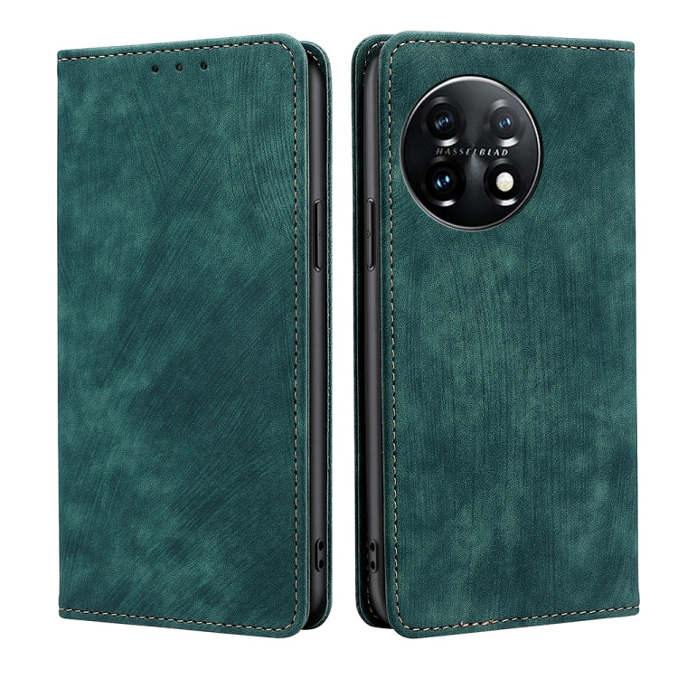 For OnePlus 11 RFID Anti-theft Brush Magnetic Leather Phone Case(Green) - OnePlus Cases by buy2fix | Online Shopping UK | buy2fix