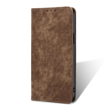For OnePlus 11 RFID Anti-theft Brush Magnetic Leather Phone Case(Brown) - OnePlus Cases by buy2fix | Online Shopping UK | buy2fix