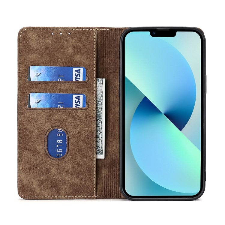 For OnePlus 11 RFID Anti-theft Brush Magnetic Leather Phone Case(Brown) - OnePlus Cases by buy2fix | Online Shopping UK | buy2fix