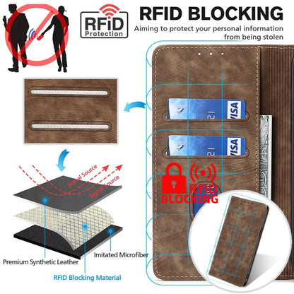 For OnePlus 11 RFID Anti-theft Brush Magnetic Leather Phone Case(Brown) - OnePlus Cases by buy2fix | Online Shopping UK | buy2fix