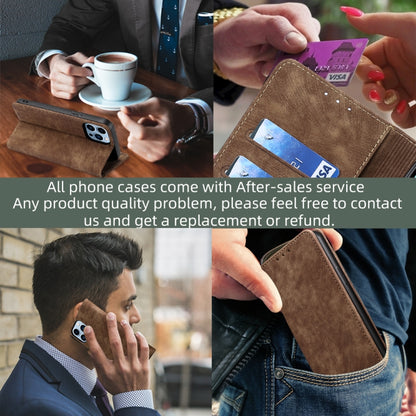For OnePlus 11 RFID Anti-theft Brush Magnetic Leather Phone Case(Brown) - OnePlus Cases by buy2fix | Online Shopping UK | buy2fix