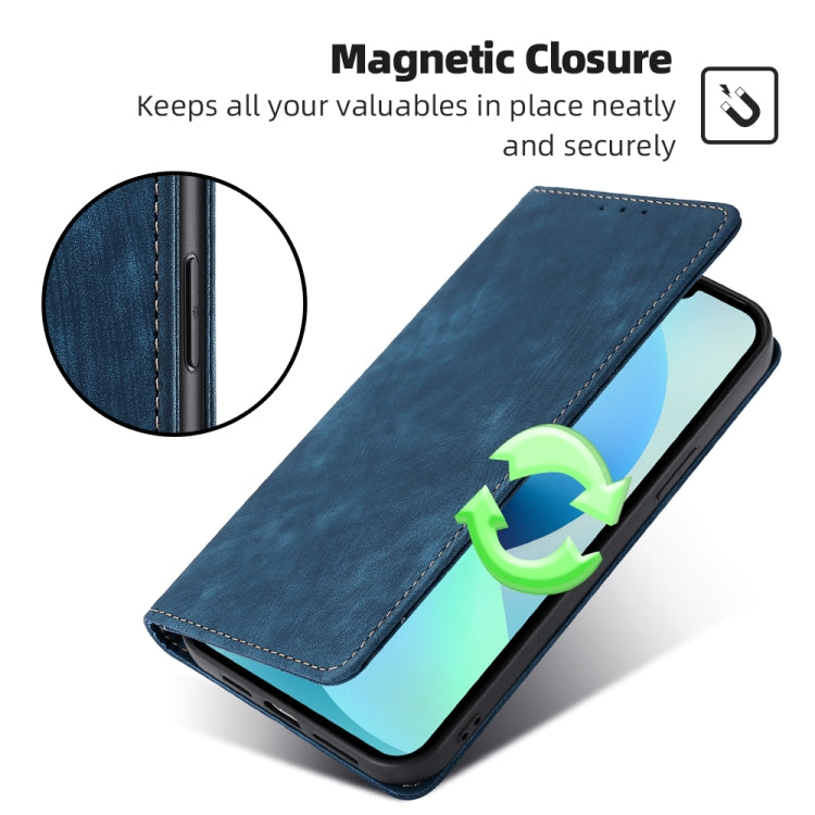 For OnePlus 11 RFID Anti-theft Brush Magnetic Leather Phone Case(Blue) - OnePlus Cases by buy2fix | Online Shopping UK | buy2fix