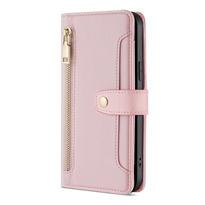 For OnePlus 11 Sheep Texture Cross-body Zipper Wallet Leather Phone Case(Pink) - OnePlus Cases by buy2fix | Online Shopping UK | buy2fix