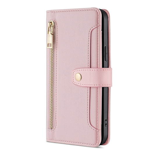 For OnePlus 11 Sheep Texture Cross-body Zipper Wallet Leather Phone Case(Pink) - OnePlus Cases by buy2fix | Online Shopping UK | buy2fix