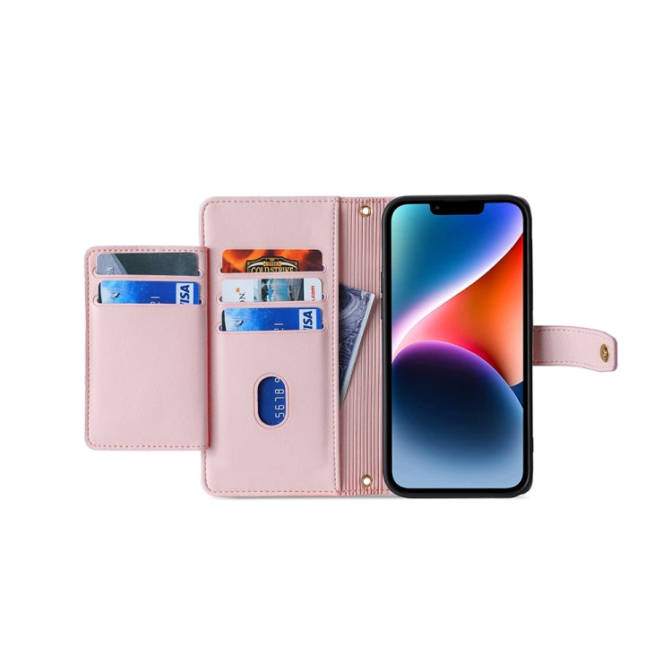 For OnePlus 11 Sheep Texture Cross-body Zipper Wallet Leather Phone Case(Pink) - OnePlus Cases by buy2fix | Online Shopping UK | buy2fix