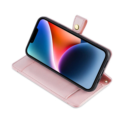 For OnePlus 11 Sheep Texture Cross-body Zipper Wallet Leather Phone Case(Pink) - OnePlus Cases by buy2fix | Online Shopping UK | buy2fix