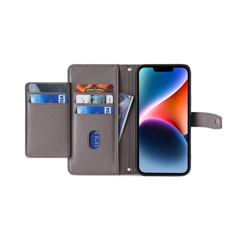 For OnePlus 11 Sheep Texture Cross-body Zipper Wallet Leather Phone Case(Grey) - OnePlus Cases by buy2fix | Online Shopping UK | buy2fix