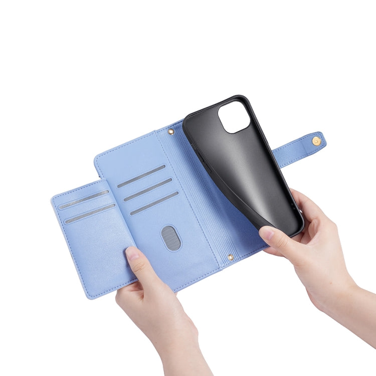 For OnePlus 11 Sheep Texture Cross-body Zipper Wallet Leather Phone Case(Blue) - OnePlus Cases by buy2fix | Online Shopping UK | buy2fix