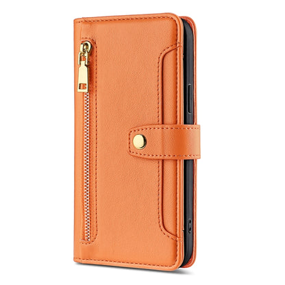 For OnePlus 11 Sheep Texture Cross-body Zipper Wallet Leather Phone Case(Orange) - OnePlus Cases by buy2fix | Online Shopping UK | buy2fix