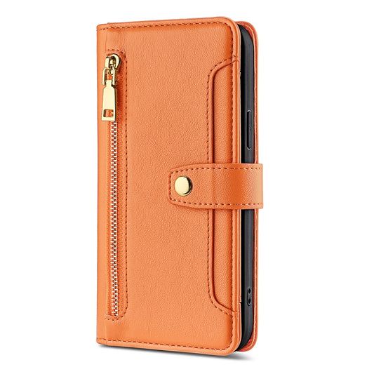 For OnePlus 11 Sheep Texture Cross-body Zipper Wallet Leather Phone Case(Orange) - OnePlus Cases by buy2fix | Online Shopping UK | buy2fix