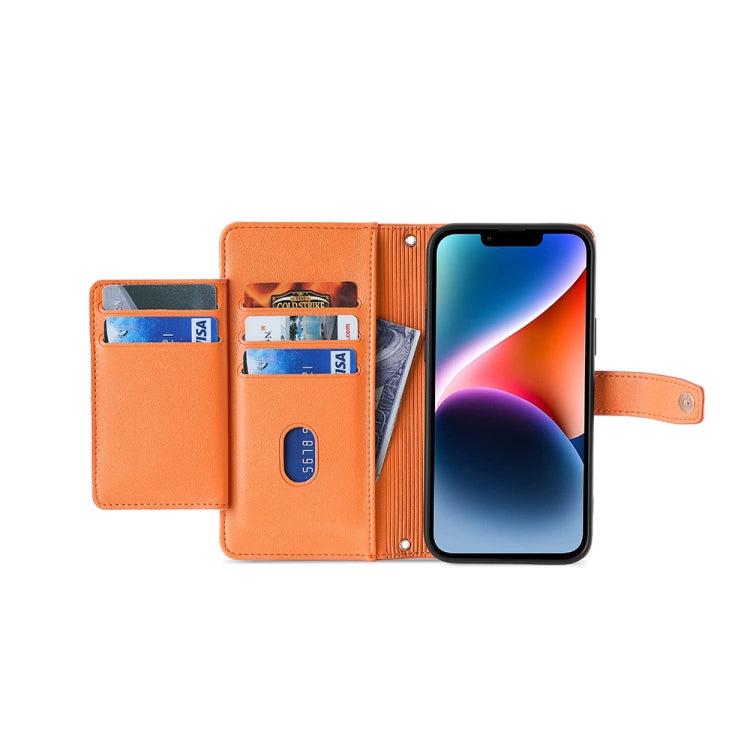 For OnePlus 11 Sheep Texture Cross-body Zipper Wallet Leather Phone Case(Orange) - OnePlus Cases by buy2fix | Online Shopping UK | buy2fix