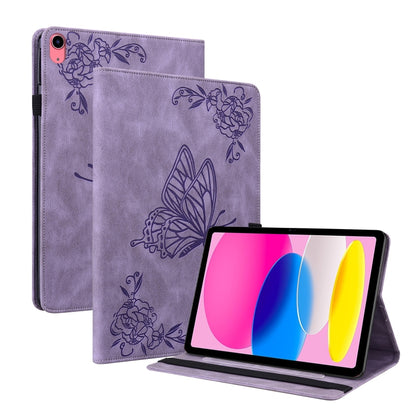 For iPad 2025 / 2022 Butterfly Flower Embossed Leather Tablet Case(Purple) - iPad 2025 / 2022 Cases by buy2fix | Online Shopping UK | buy2fix