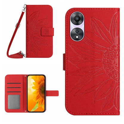 For OPPO A58 5G/A78 5G HT04 Skin Feel Sun Flower Embossed Flip Leather Phone Case with Lanyard(Red) by buy2fix