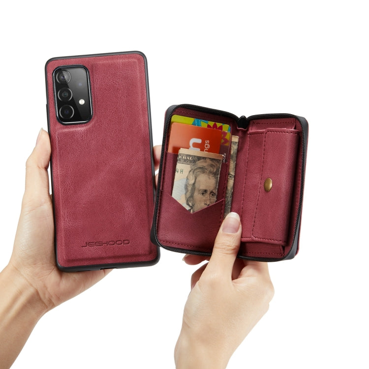 For Samsung Galaxy A53 5G JEEHOOD Magnetic Zipper Horizontal Flip Leather Phone Case(Red) - Galaxy Phone Cases by JEEHOOD | Online Shopping UK | buy2fix