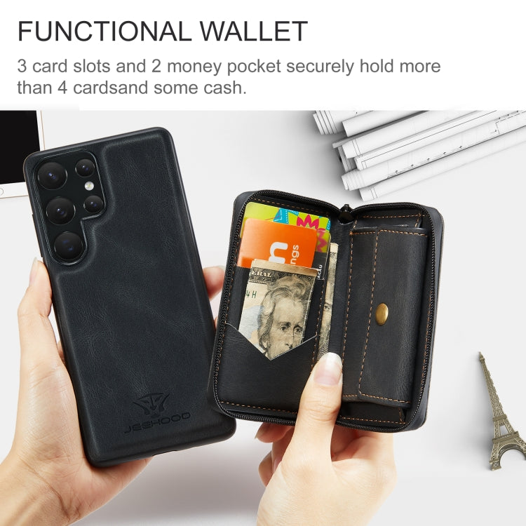 For Samsung Galaxy S23 Ultra 5G JEEHOOD Magnetic Zipper Horizontal Flip Leather Phone Case(Black) - Galaxy S23 Ultra 5G Cases by JEEHOOD | Online Shopping UK | buy2fix
