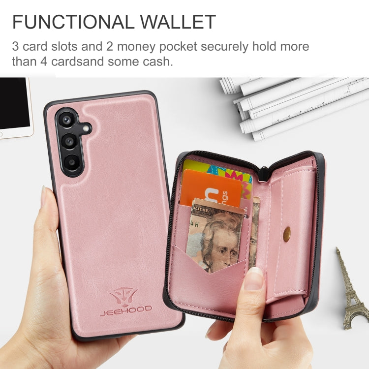 For Samsung Galaxy A15 5G JEEHOOD Magnetic Zipper Horizontal Flip Leather Phone Case(Pink) - Galaxy Phone Cases by JEEHOOD | Online Shopping UK | buy2fix