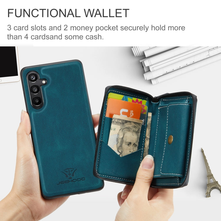 For Samsung Galaxy A15 5G JEEHOOD Magnetic Zipper Horizontal Flip Leather Phone Case(Blue) - Galaxy Phone Cases by JEEHOOD | Online Shopping UK | buy2fix