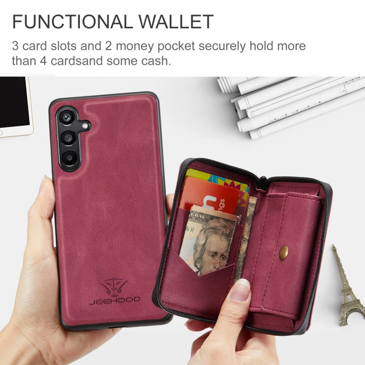 For Samsung Galaxy A15 5G JEEHOOD Magnetic Zipper Horizontal Flip Leather Phone Case(Red) - Galaxy Phone Cases by JEEHOOD | Online Shopping UK | buy2fix