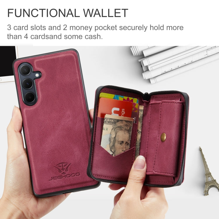 For Samsung Galaxy A55 5G JEEHOOD Magnetic Zipper Horizontal Flip Leather Phone Case(Red) - Galaxy Phone Cases by JEEHOOD | Online Shopping UK | buy2fix