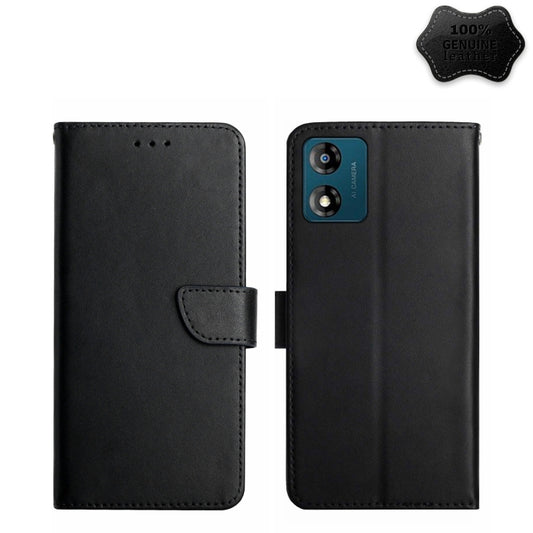 For Motorola Moto E13 4G Genuine Leather Fingerprint-proof Flip Phone Case(Black) - Motorola Cases by buy2fix | Online Shopping UK | buy2fix