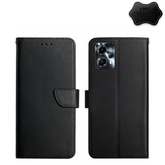 For Motorola Moto G23 4G/G13 4G Genuine Leather Fingerprint-proof Flip Phone Case(Black) - Motorola Cases by buy2fix | Online Shopping UK | buy2fix