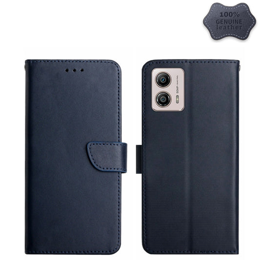 For Motorola Moto G53 5G/G13/G23 Genuine Leather Fingerprint-proof Flip Phone Case(Blue) - Motorola Cases by buy2fix | Online Shopping UK | buy2fix