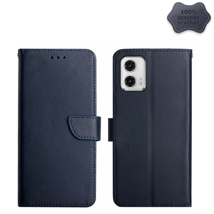 For Motorola Moto G73 5G Genuine Leather Fingerprint-proof Flip Phone Case(Blue) - Motorola Cases by buy2fix | Online Shopping UK | buy2fix