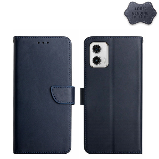 For Motorola Moto G73 5G Genuine Leather Fingerprint-proof Flip Phone Case(Blue) - Motorola Cases by buy2fix | Online Shopping UK | buy2fix