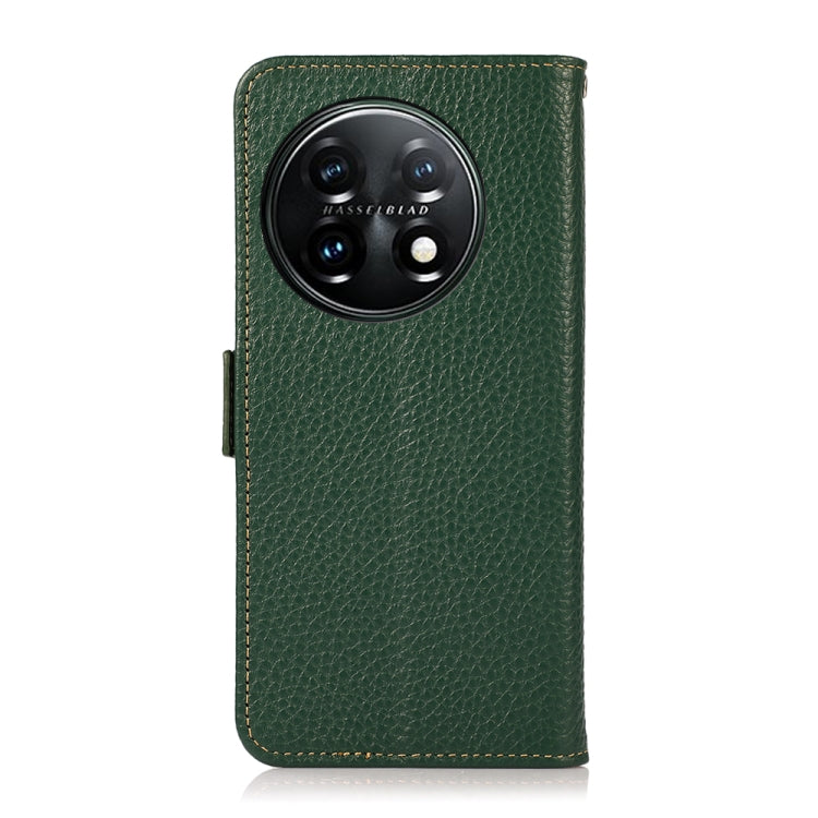 For OnePlus 11 KHAZNEH Side-Magnetic Litchi Genuine Leather RFID Phone Case(Green) - OnePlus Cases by buy2fix | Online Shopping UK | buy2fix