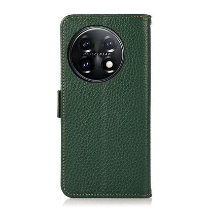 For OnePlus 11 KHAZNEH Side-Magnetic Litchi Genuine Leather RFID Phone Case(Green) - OnePlus Cases by buy2fix | Online Shopping UK | buy2fix
