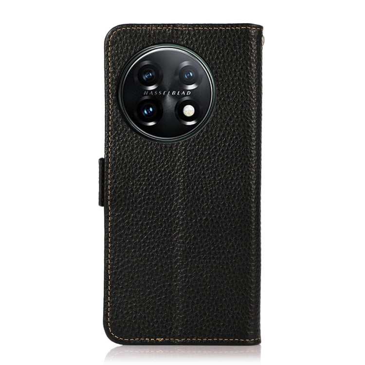 For OnePlus 11 KHAZNEH Side-Magnetic Litchi Genuine Leather RFID Phone Case(Black) - OnePlus Cases by buy2fix | Online Shopping UK | buy2fix