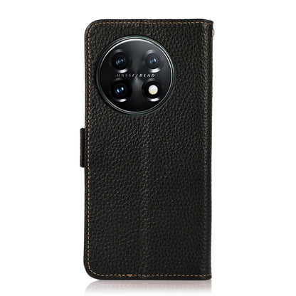 For OnePlus 11 KHAZNEH Side-Magnetic Litchi Genuine Leather RFID Phone Case(Black) - OnePlus Cases by buy2fix | Online Shopping UK | buy2fix
