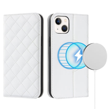 For iPhone 13 mini Rhombic MagSafe RFID Anti-Theft Wallet Leather Phone Case(White) by buy2fix