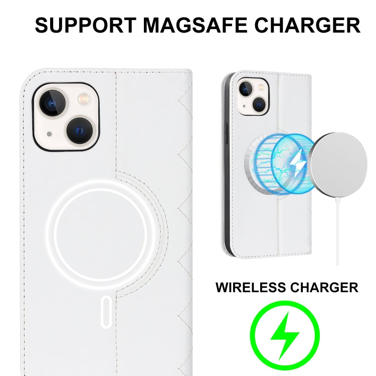 For iPhone 13 mini Rhombic MagSafe RFID Anti-Theft Wallet Leather Phone Case(White) by buy2fix