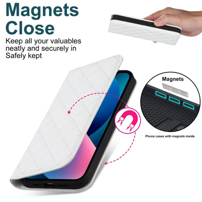 For iPhone 13 mini Rhombic MagSafe RFID Anti-Theft Wallet Leather Phone Case(White) by buy2fix