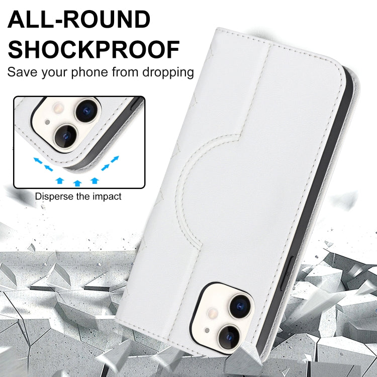 For iPhone 12 mini Rhombic MagSafe RFID Anti-Theft Wallet Leather Phone Case(White) by buy2fix