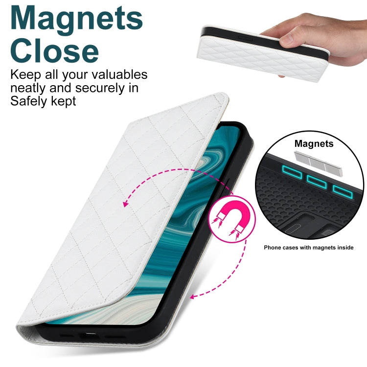 For iPhone 12 mini Rhombic MagSafe RFID Anti-Theft Wallet Leather Phone Case(White) by buy2fix