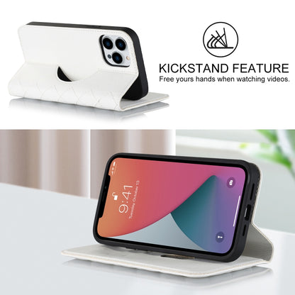 For iPhone 12 / 12 Pro Rhombic MagSafe RFID Anti-Theft Wallet Leather Phone Case(White) by buy2fix
