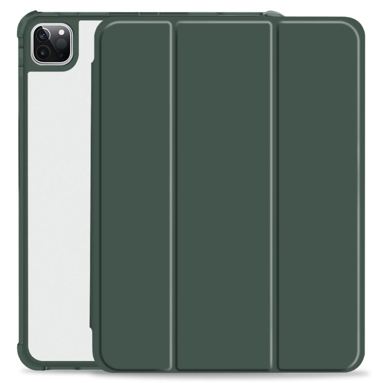 For iPad Pro 12.9 2022 / 2021 / 2020 3-fold Shockproof Smart Leather Tablet Case(Deep Green) - iPad Pro 12.9 (2020) Cases by buy2fix | Online Shopping UK | buy2fix