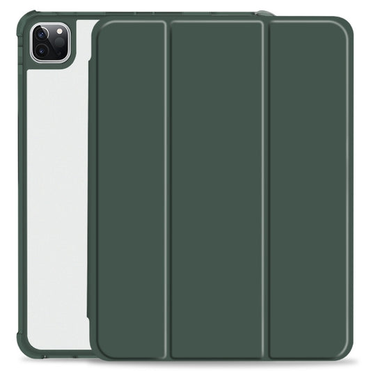 For iPad Pro 12.9 2022 / 2021 / 2020 3-fold Shockproof Smart Leather Tablet Case(Deep Green) - iPad Pro 12.9 (2020) Cases by buy2fix | Online Shopping UK | buy2fix