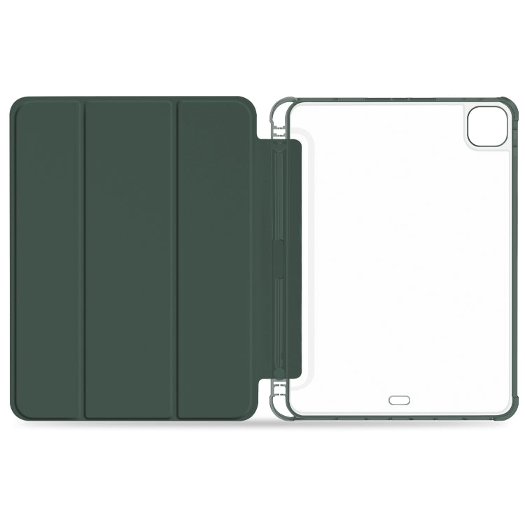 For iPad Pro 12.9 2022 / 2021 / 2020 3-fold Shockproof Smart Leather Tablet Case(Deep Green) - iPad Pro 12.9 (2020) Cases by buy2fix | Online Shopping UK | buy2fix