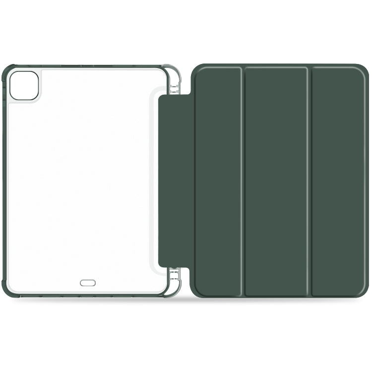 For iPad Pro 12.9 2022 / 2021 / 2020 3-fold Shockproof Smart Leather Tablet Case(Deep Green) - iPad Pro 12.9 (2020) Cases by buy2fix | Online Shopping UK | buy2fix
