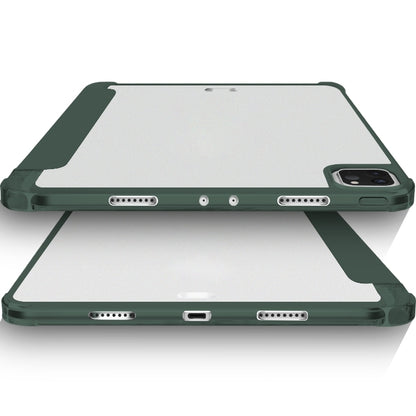 For iPad Pro 12.9 2022 / 2021 / 2020 3-fold Shockproof Smart Leather Tablet Case(Deep Green) - iPad Pro 12.9 (2020) Cases by buy2fix | Online Shopping UK | buy2fix