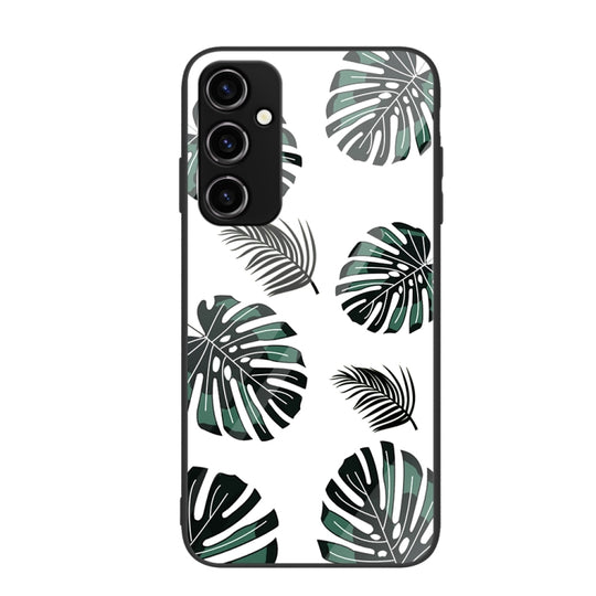 For Samsung Galaxy A14 5G Colorful Painted Glass Phone Case(Banana Leaf)