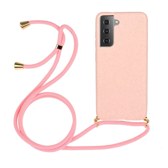 For Samsung Galaxy A14 5G Wheat Straw Material + TPU Phone Case with Lanyard(Pink)