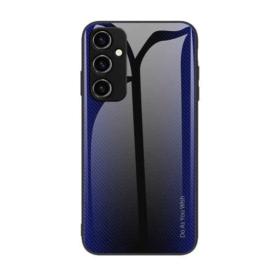 For Samsung Galaxy A14 5G Texture Gradient Glass TPU Phone Case(Dark Blue)
