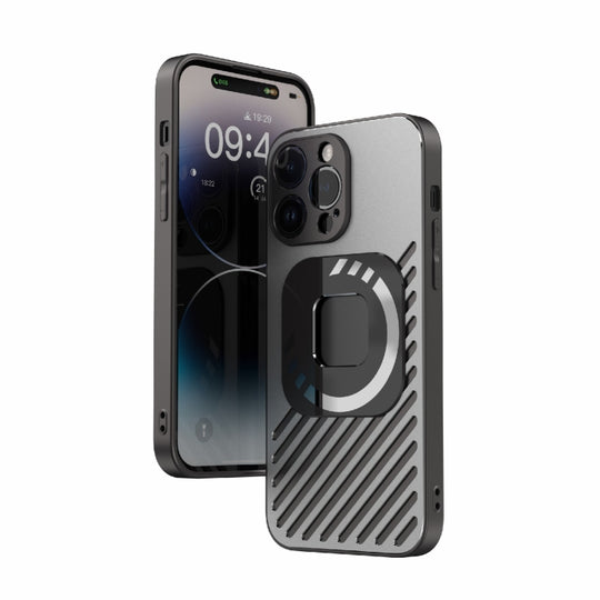 For iPhone 14 Plus R-JUST Square Round Mirror PC+TPU Phone Case(Black)
