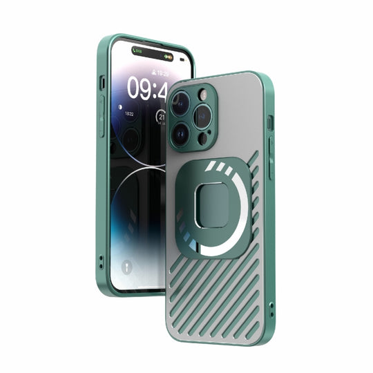 For iPhone 14 Pro Max R-JUST Square Round Mirror PC+TPU Phone Case(Green)